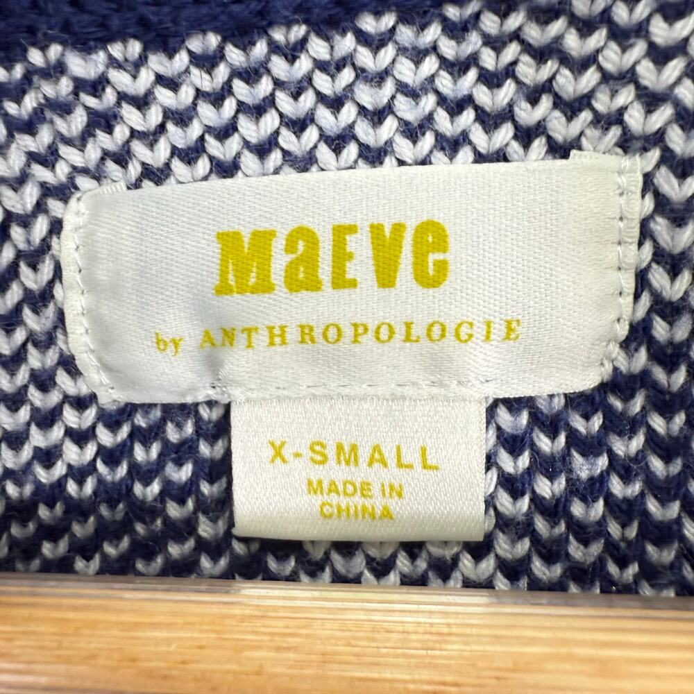 Anthropologie Maeve Blue Striped Aztec Fair Isle Zip Cardigan Sweater XS - Picture 13 of 15